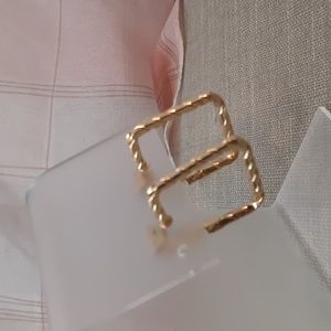 L H Segal Aluminum Gold Tone Square Hoop Clip Earrings Mod Style